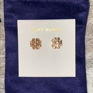 Tory Burch Rose Gold Small T Logo Stud Earrings